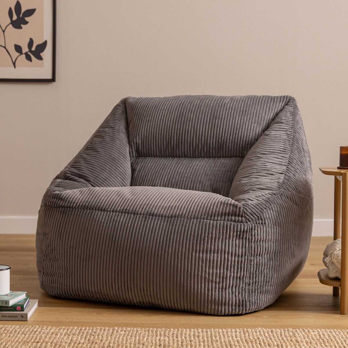 Natalia Corduroy Armchair Bean Bag, Charcoal Grey