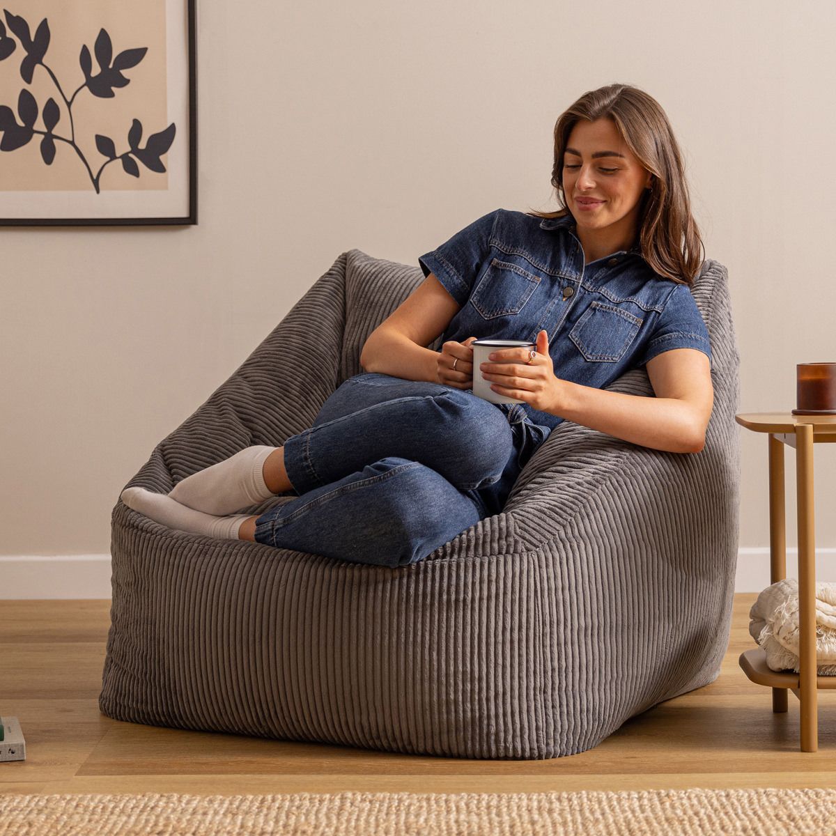 Natalia Corduroy Armchair Bean Bag, Charcoal Grey