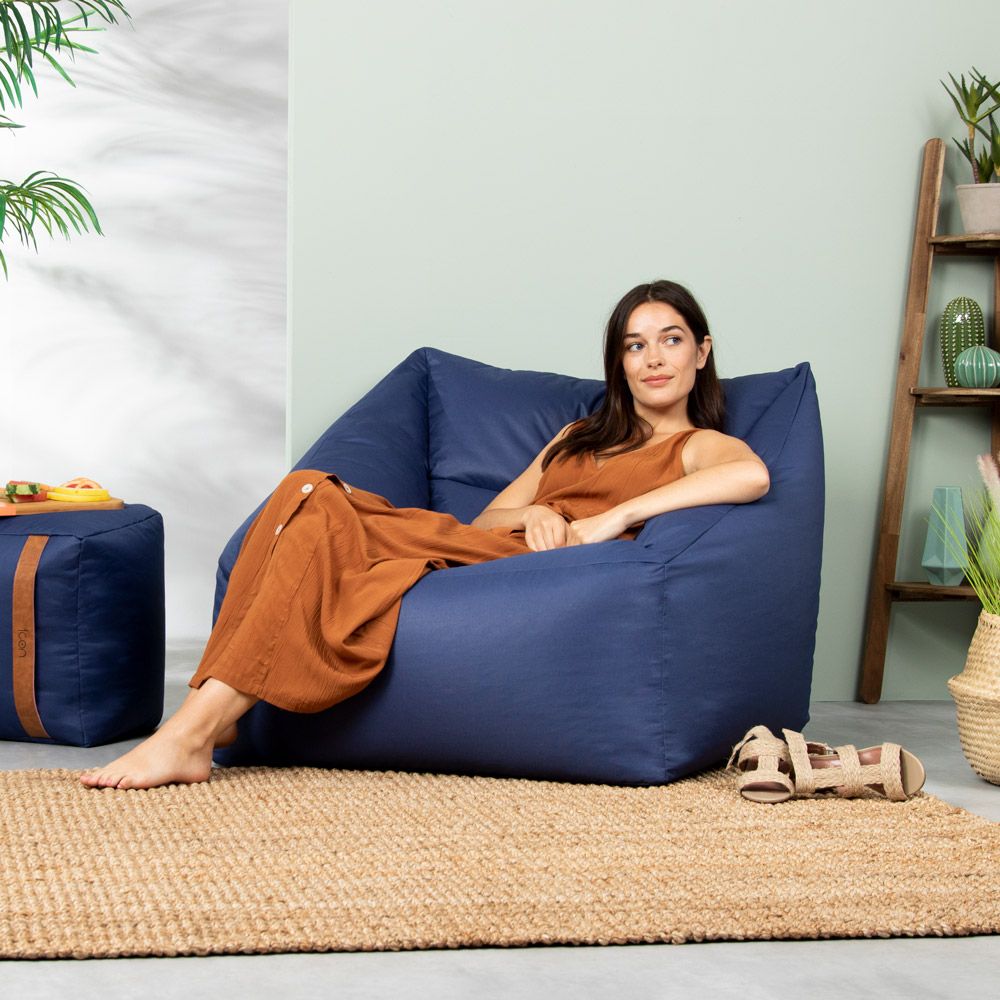 Lady Sitting in Indoor Outdoor Bean Bag Armchair