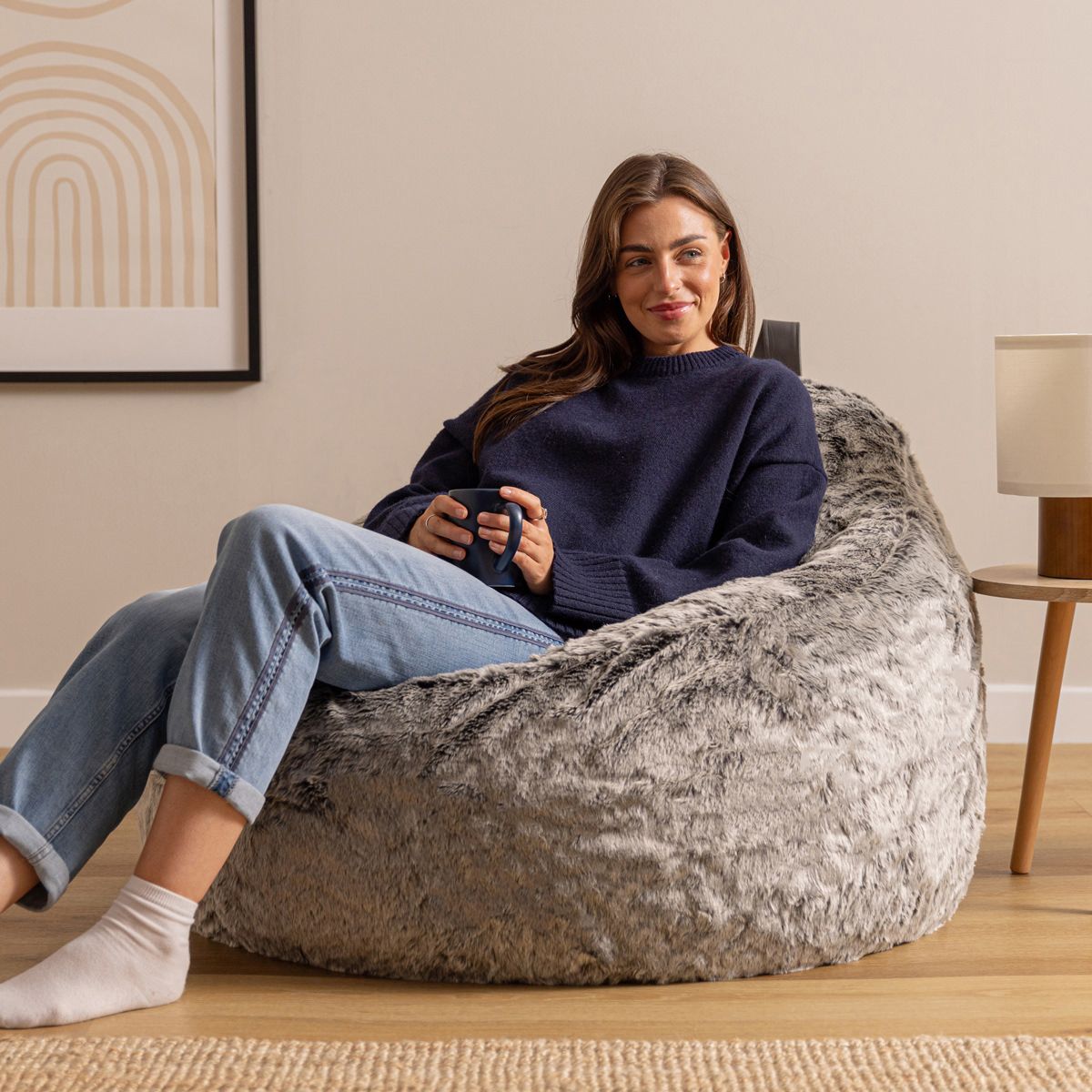 icon® Arctic Wolf Faux Fur Cocoon Bean Bag
