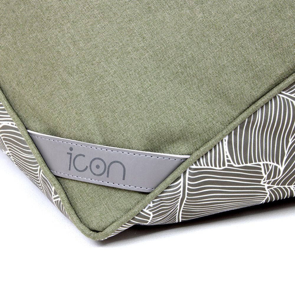sage palm print diamond bean bag pouffe handle close up