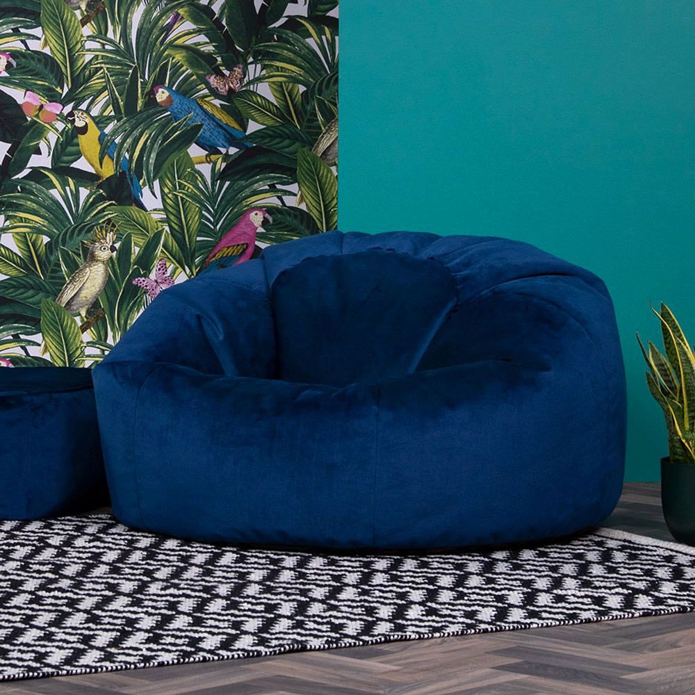 icon® Aurora Velvet Bean Bag in navy in living room