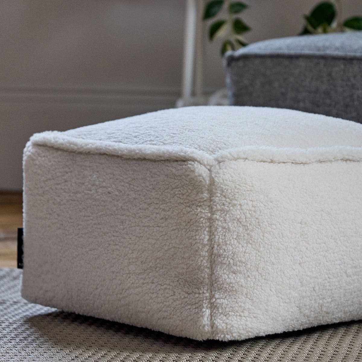 icon® Amara Fleece Square Footstool Bean Bag, Natural