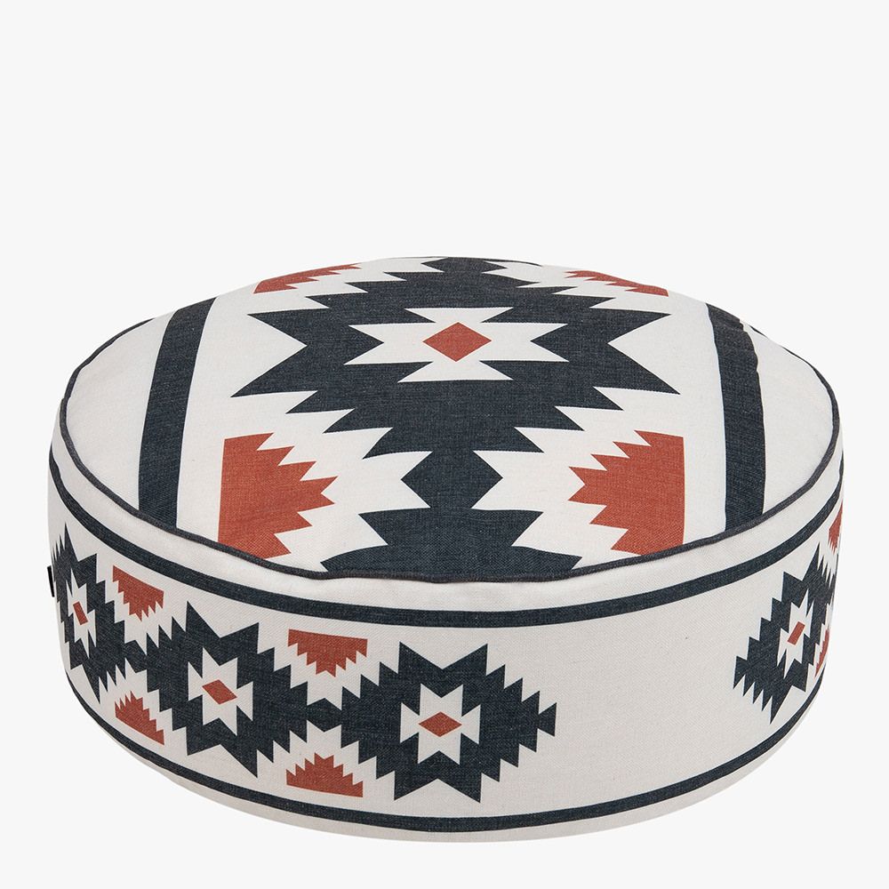 icon® Kyoto Round Indoor/Outdoor Pouffe Footstool, Aztec Print front view