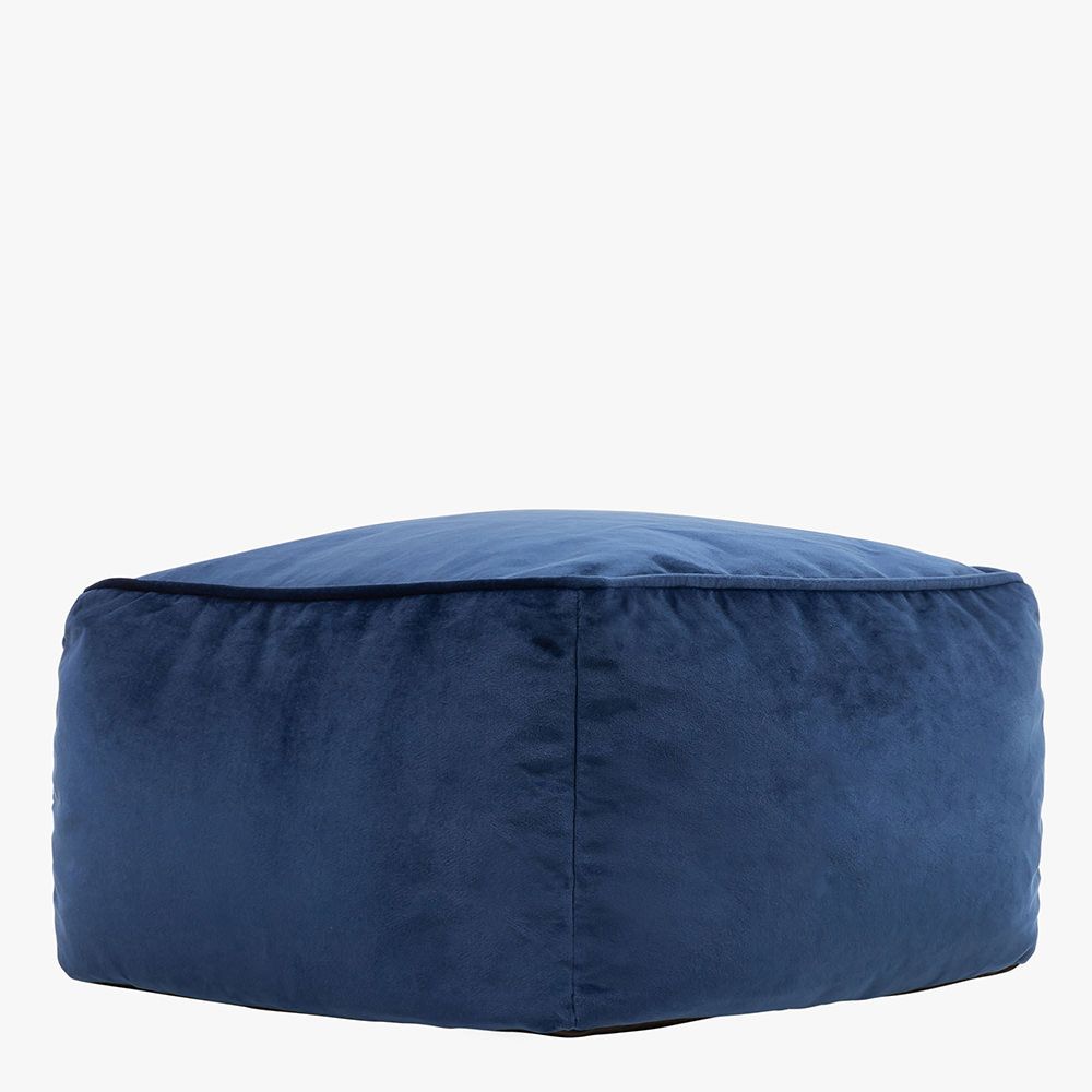 Amara Velvet Square Footstool, Navy Blue
