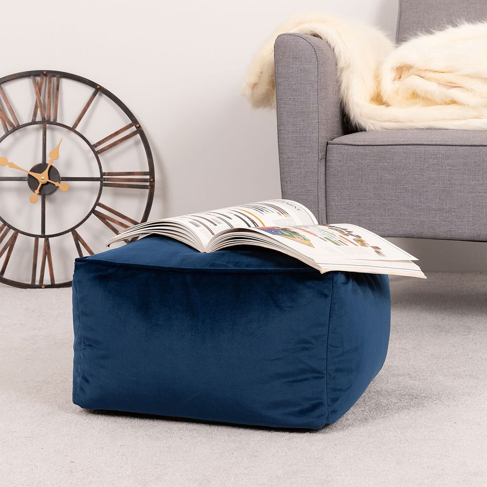 Amara Velvet Square Footstool, Navy Blue