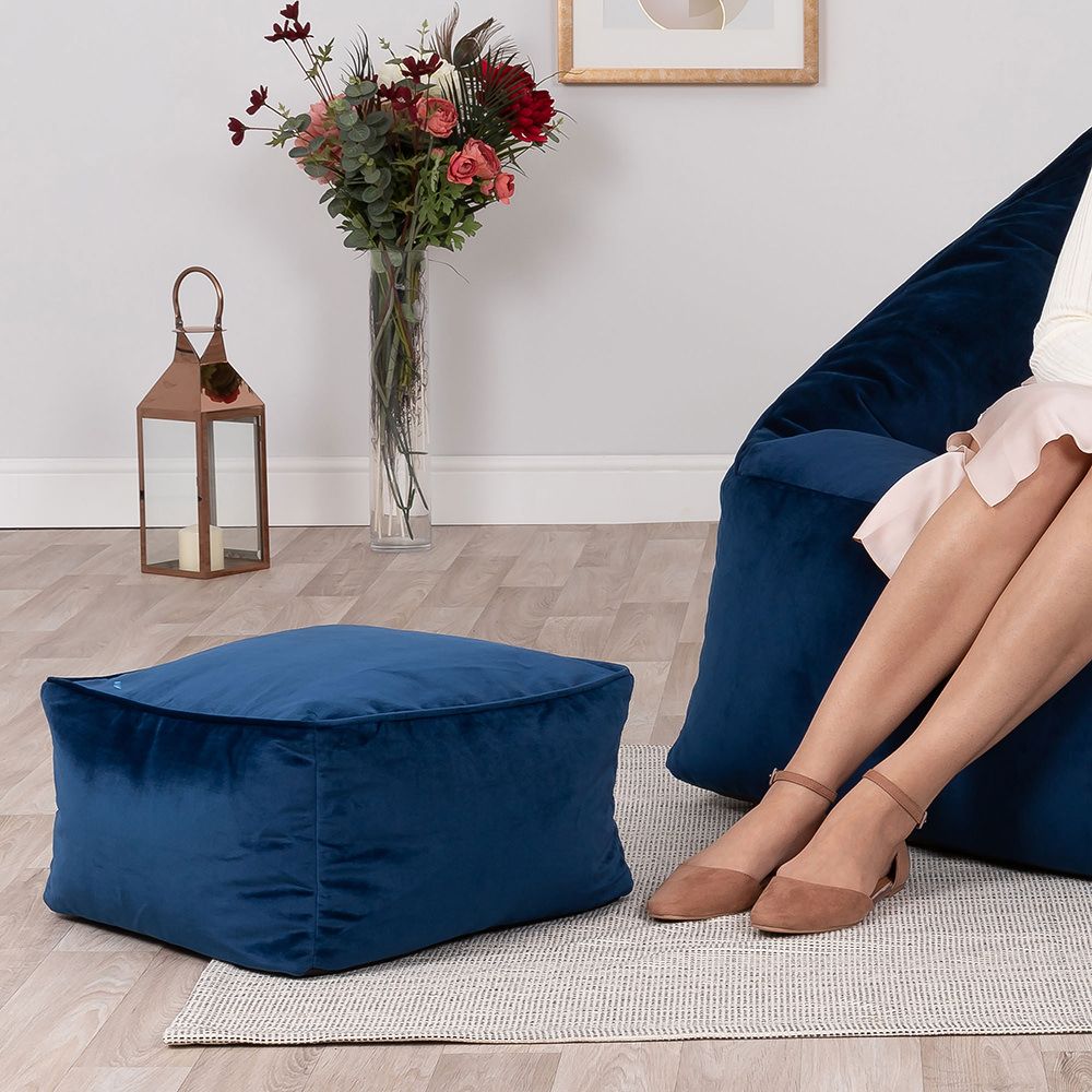 Amara Velvet Square Footstool, Navy Blue