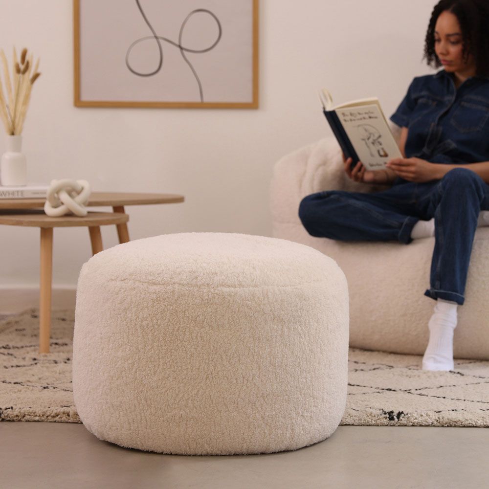icon® Milano Fleece Round Footstool Bean Bag, Natural