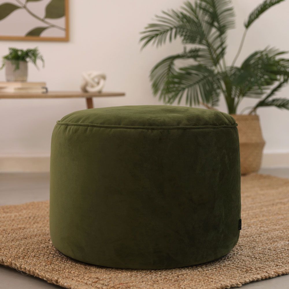 icon® Milano Velvet Round Footstool Bean Bag, Olive Green