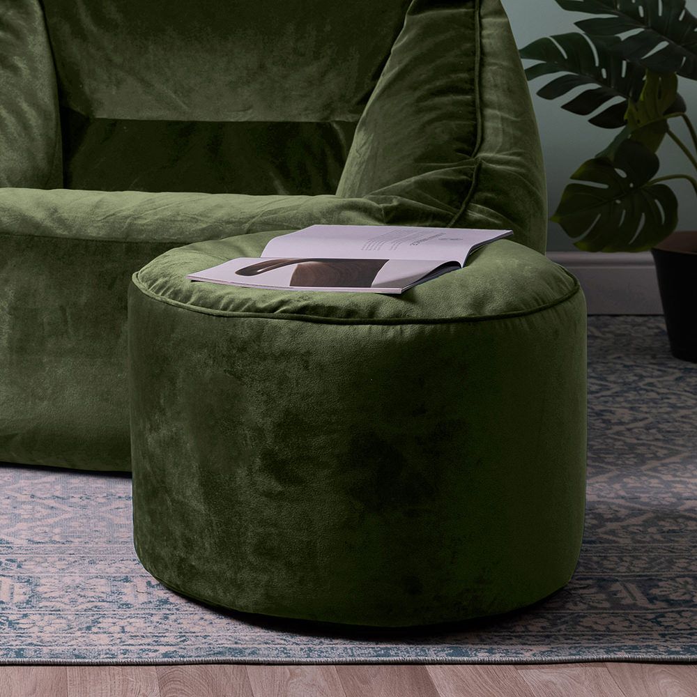 Milano Velvet Round Footstool, Sage Green