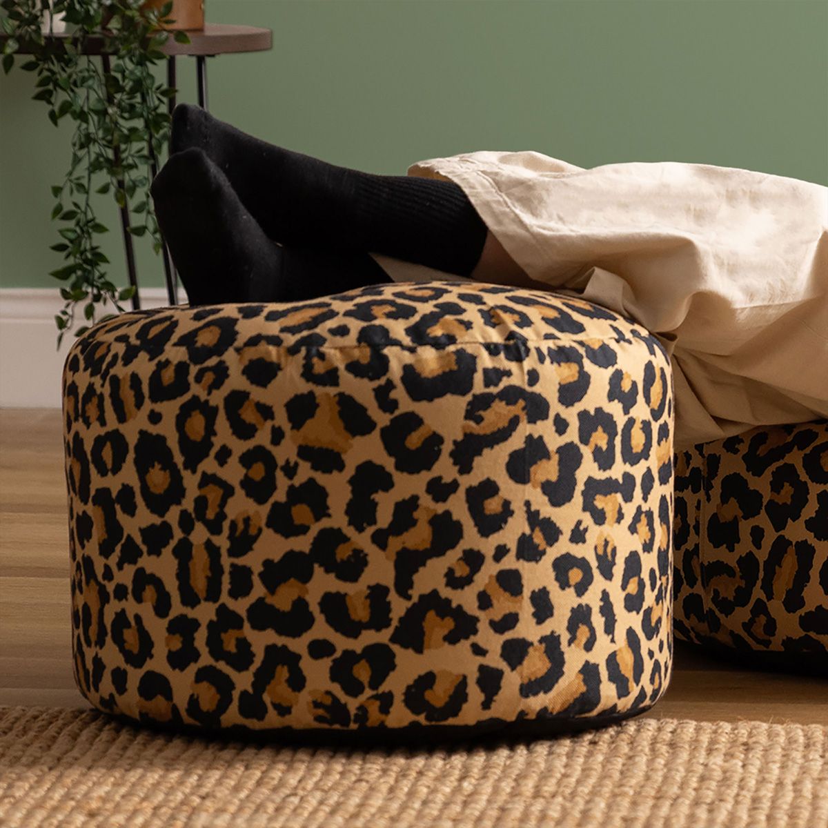 icon® Milano Leopard Print Woven Round Footstool, Multicolour