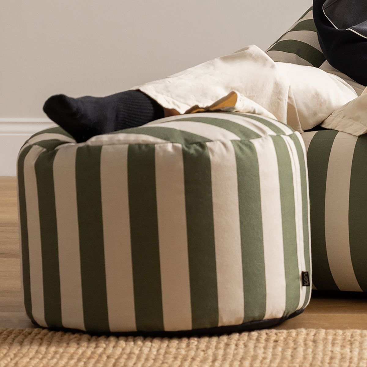 icon® Milano Stripe Woven Round Footstool, Olive Green
