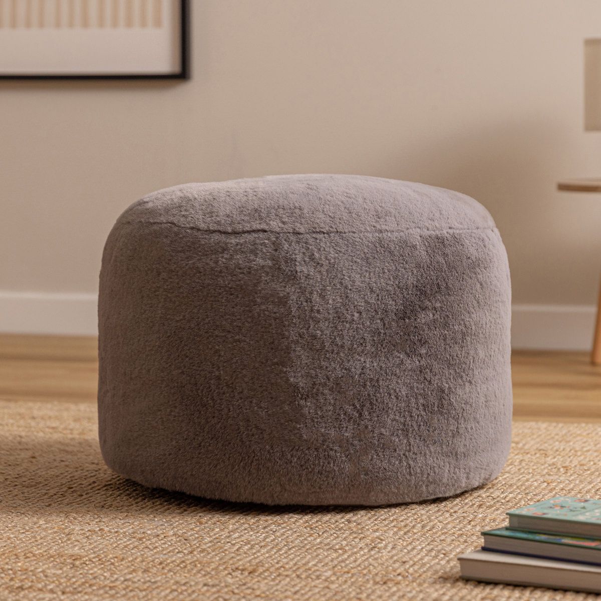 icon® Milano Faux Rabbit Fur Round Footstool