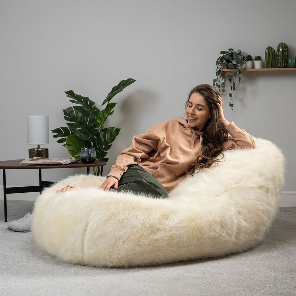 icon® Faux Fur Dream Lounger Bean Bag, Cream