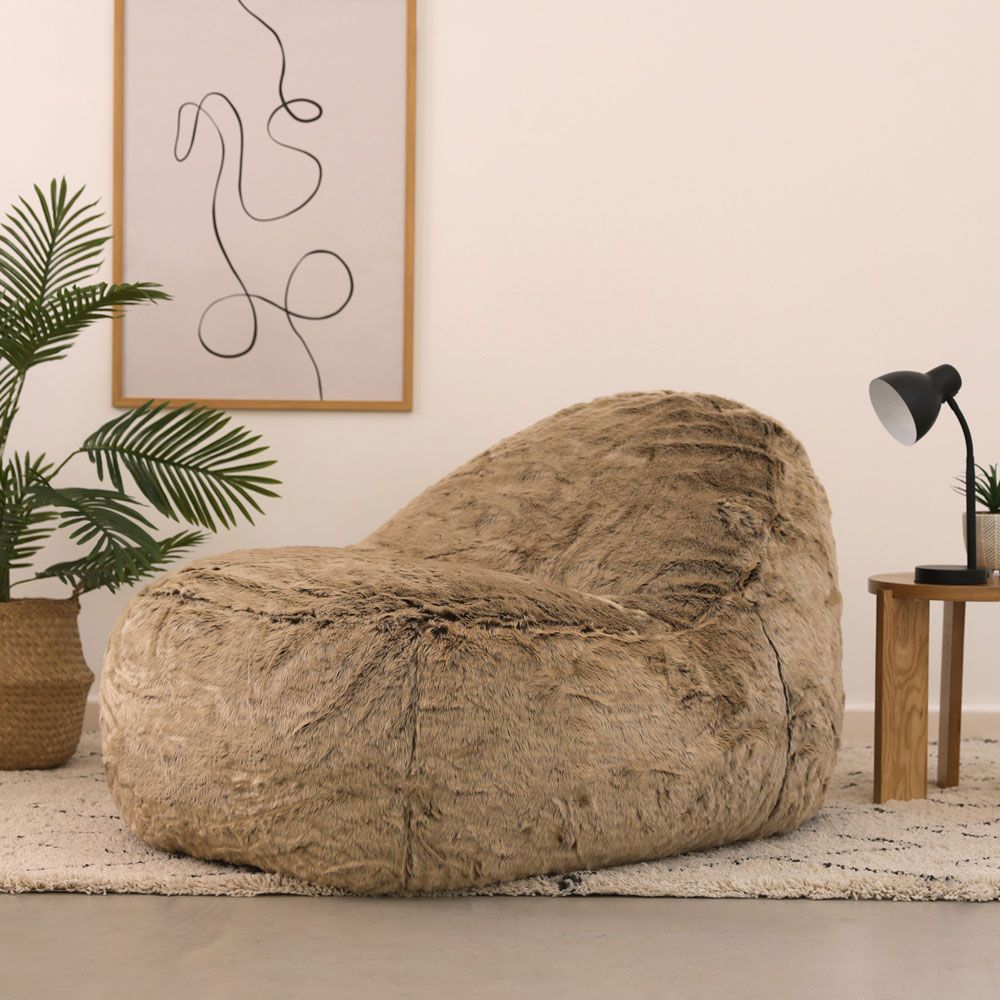 Dream Faux Fur Lounger Bean Bag, Cream, Mink