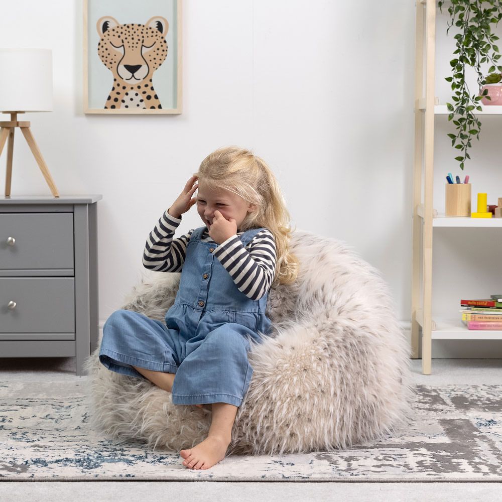 icon® Luxury Faux Fur Kids Classic Bean Bag, Snow Leopard