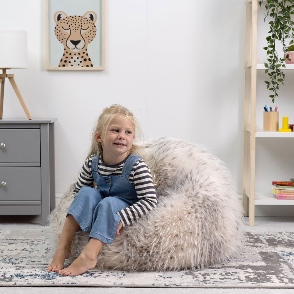 icon® Luxury Faux Fur Kids Classic Bean Bag, Snow Leopard