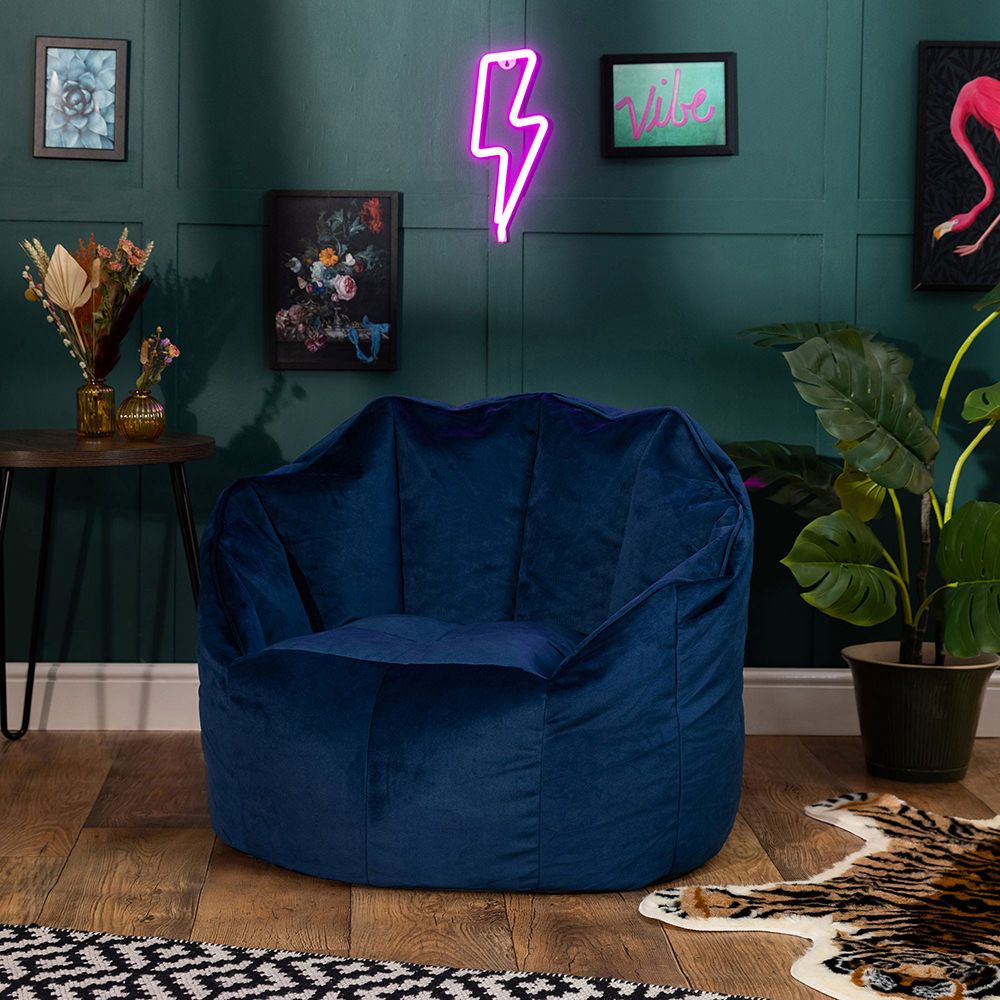 Sirena Velvet Bean Bag Accent Chair, Navy Blue