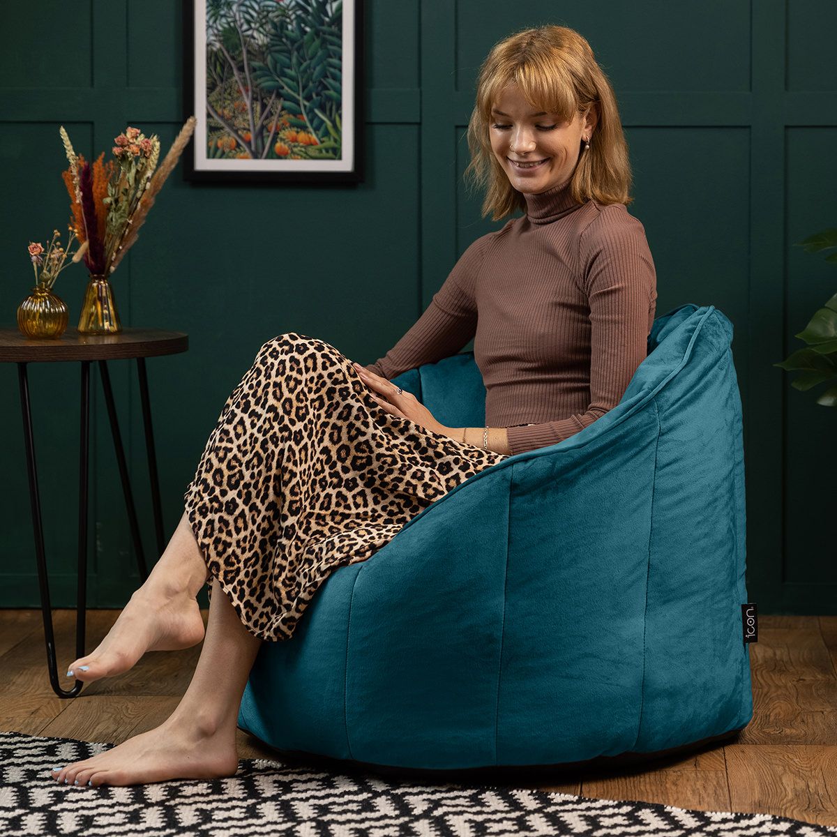 Icon® Sirena Velvet Bean Bag Accent Chair, Teal