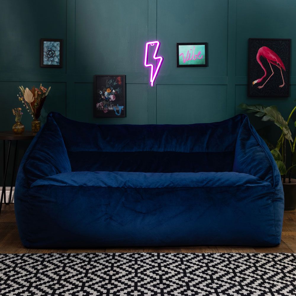 Cecilia Velvet Two Seater Sofa Bean Bag, Navy Blue