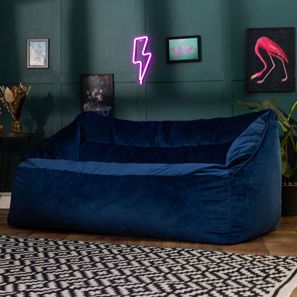 Cecilia Velvet Two Seater Sofa Bean Bag, Navy Blue