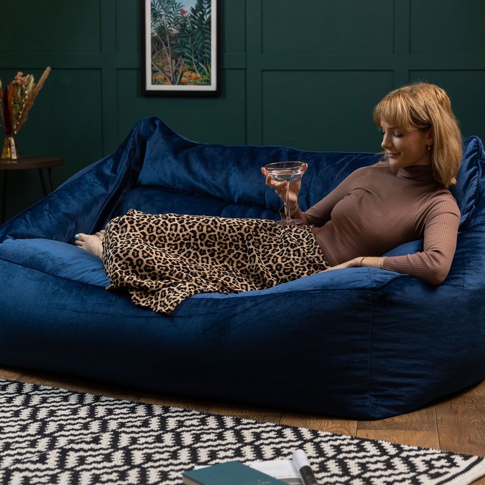 Cecilia Velvet Two Seater Sofa Bean Bag, Navy Blue