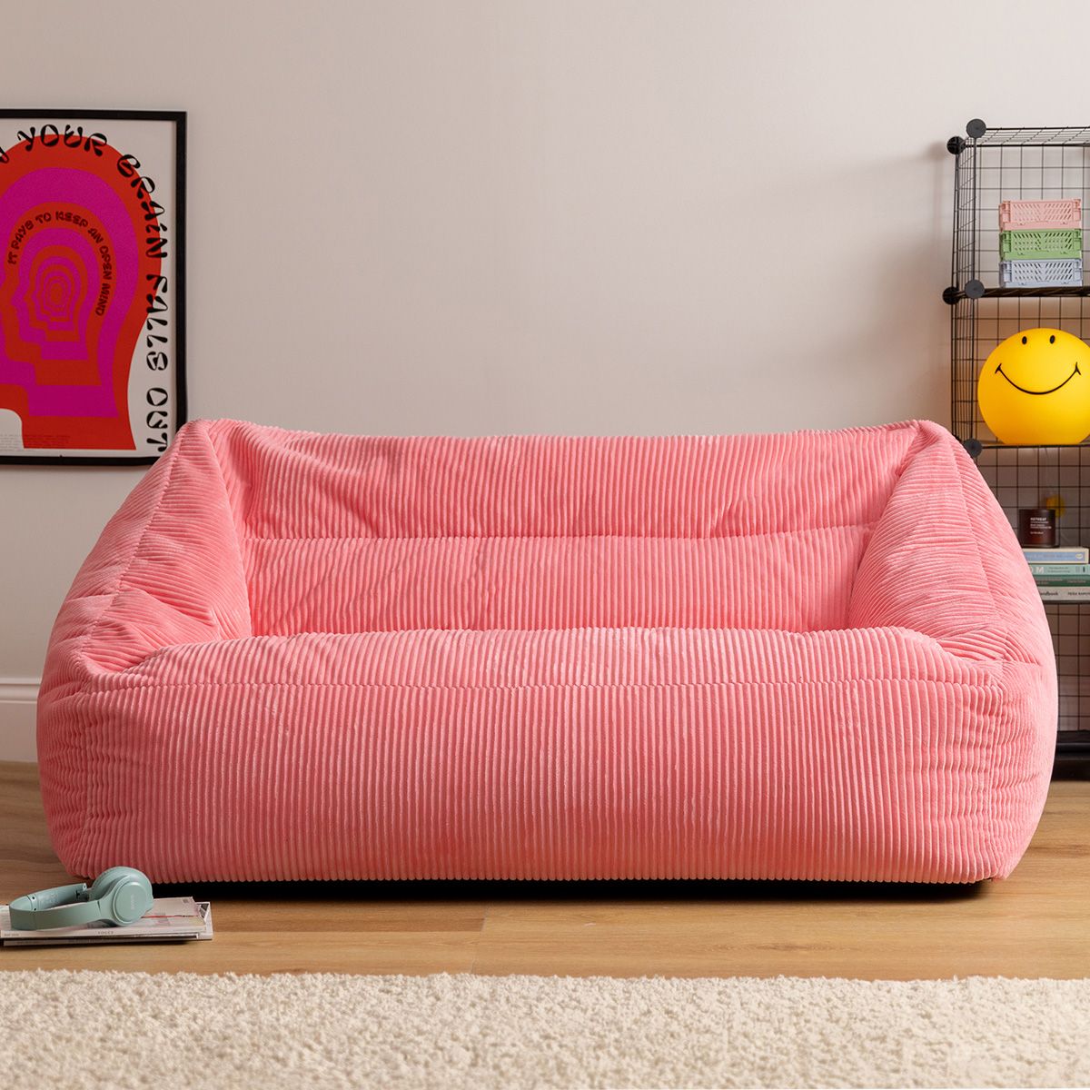 icon® Cecilia Corduroy Two Seater Sofa Bean Bag, Bubblegum Pink
