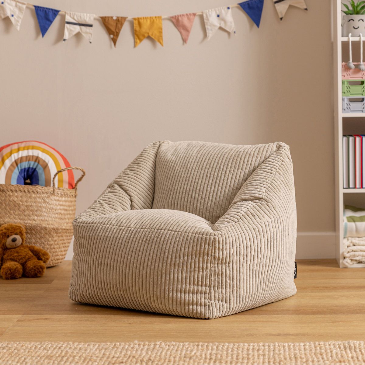Kids Natalia Corduroy Armchair Bean Bag, Stone