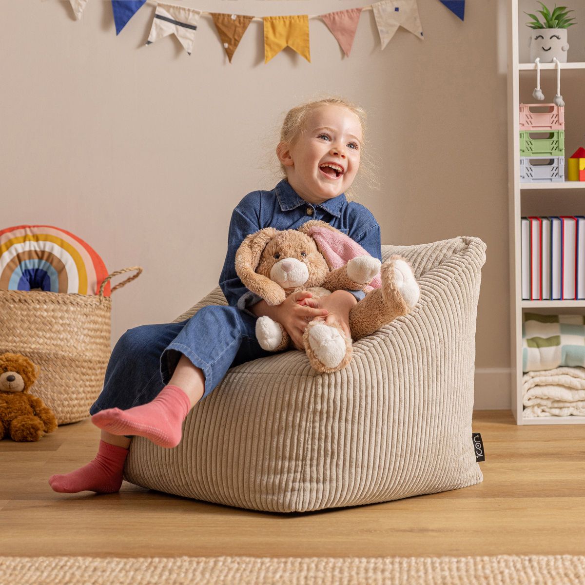 Kids Natalia Corduroy Armchair Bean Bag, Stone