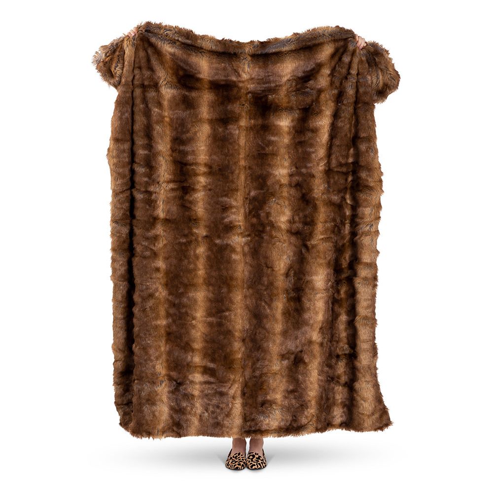 icon® Luxury Faux Fur Throw, Brown Bear