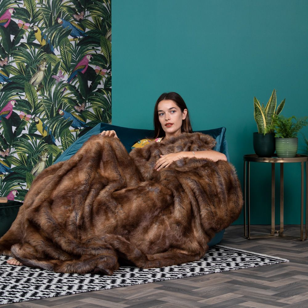icon® Luxury Faux Fur Throw, Brown Bear