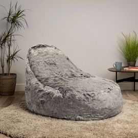 icon® Faux Fur Dream Lounger Bean Bag in grey with white background