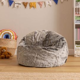 icon® Luxury Faux Fur Kids Classic Bean Bag in grey in bedroom