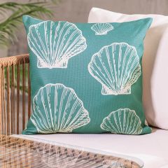 Large Sea Shell Print Indoor-Outdoor Cushion, Blue