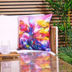 Pink Oil Painting Printed Outdoor Cushion lifestyle close up