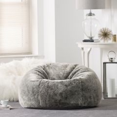 icon® Kenai Luxury Faux Fur Bean Bag, Arctic Wolf in living room with fluffy bean bag
