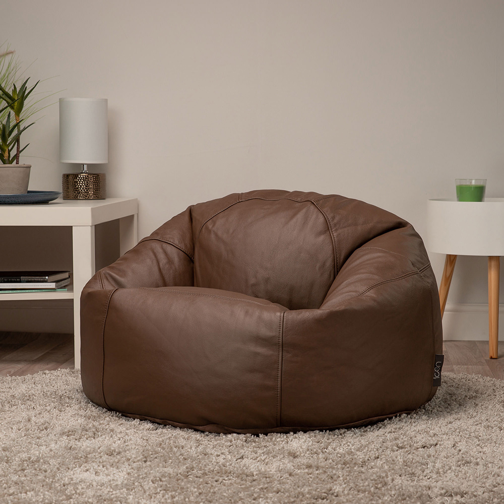 Icon Luciano Classic Real Leather Beanbag, Real Leather Bean Bag Chairs