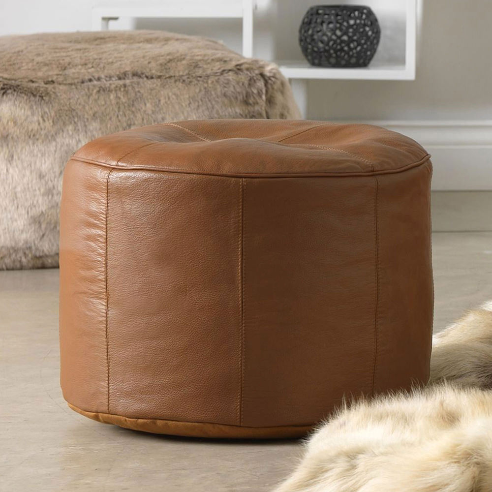 Icon Dante Real Leather Pouffe, White Leather Footstool Uk