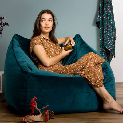 Velvet Lounge Chair Bean Bag